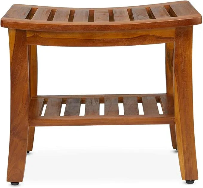 Teak Shower Bench 21 Inch, Fully Assembled Wood Bath Stool for Shower & Spa, The Hermod - ModernBath