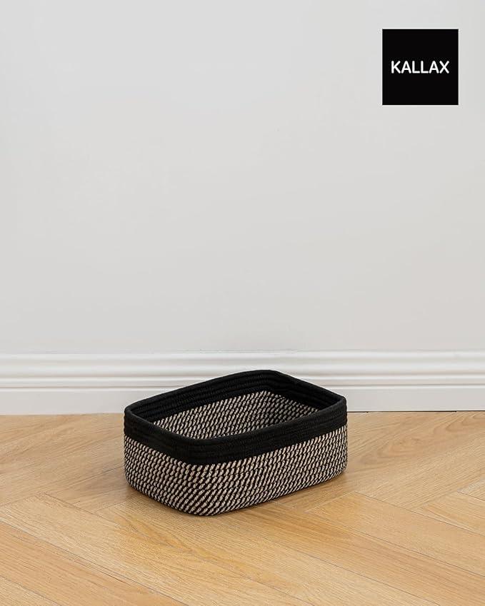 Small Woven Basket, 12 x 8 x 4.5 Inches, Storage Basket for Organizing, Cute Small Rope Shelf Closet Cube Storage Bins Baskets for Shelves, Dog Toy Gift Baskets Empty, 3 Pack Black & Brown - ModernBath
