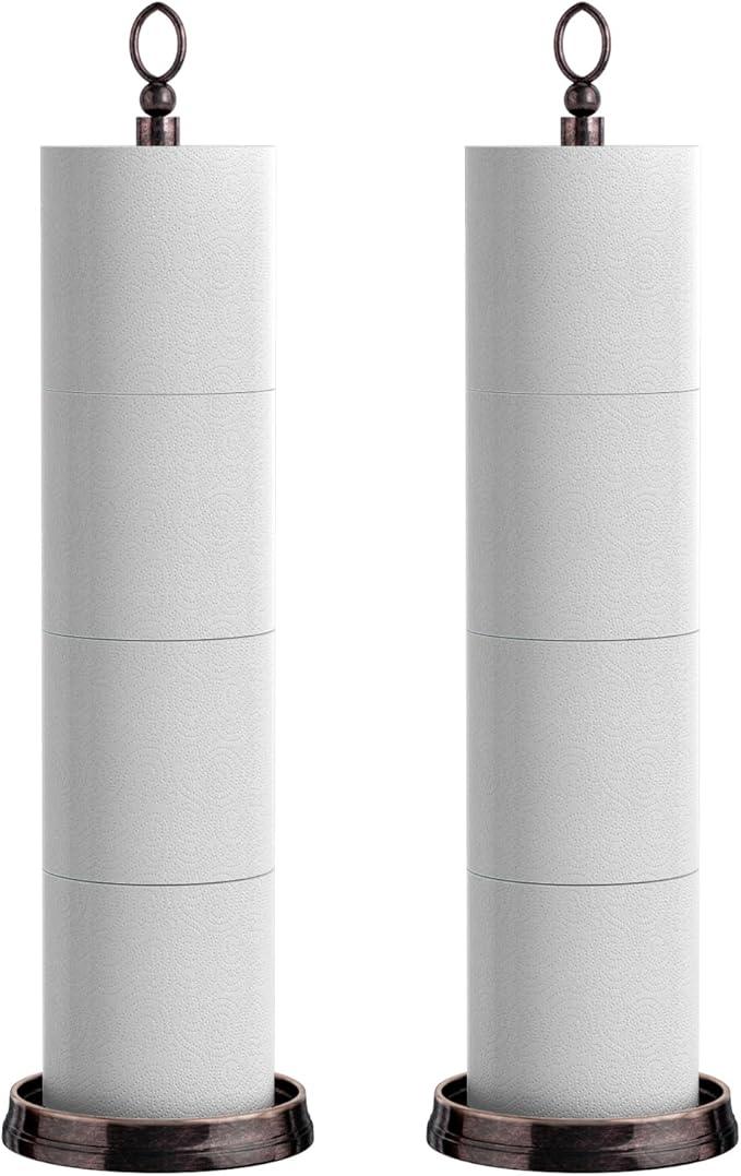 Toilet Paper Holder Stand, Free Standing Toilet Paper Storage for Bathroom, Weighted Base with Reserve for 4 Roll (2 Pack, Oil Rubbed Bronze) - ModernBath