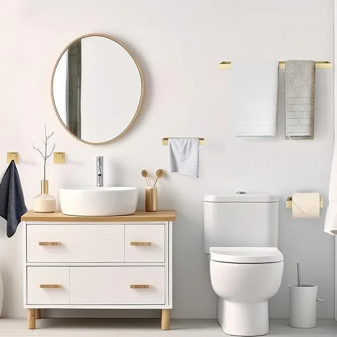 TNOMS Brushed Gold 5-Pieces Bathroom Hardware Set Towel Bar Set,Stainless Steel Bathroom Hardware 23.6 Inch Towel Bar Towel Holder Set Wall-Mounted - ModernBath