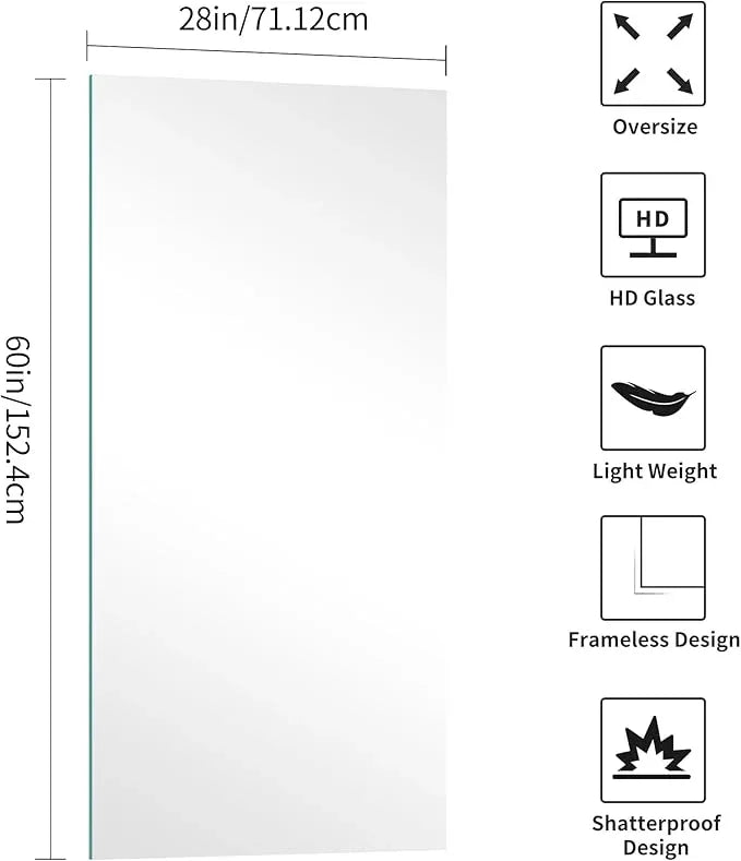 KOCUUY Frameless Mirror, 60"x28" Bathroom Mirror for Over Sink, Upgraded Shatterproof, Large Rectangle Unframed Mirror for Wall, Bathroom, Bedroom, Living Room, Entryway, Hang Horizontal/Vertical - ModernBath