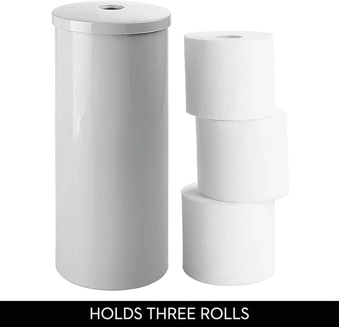 iDesign Freestanding Toilet Paper Canister with Lid for 3 Extra Rolls, Gray, Made in USA - ModernBath