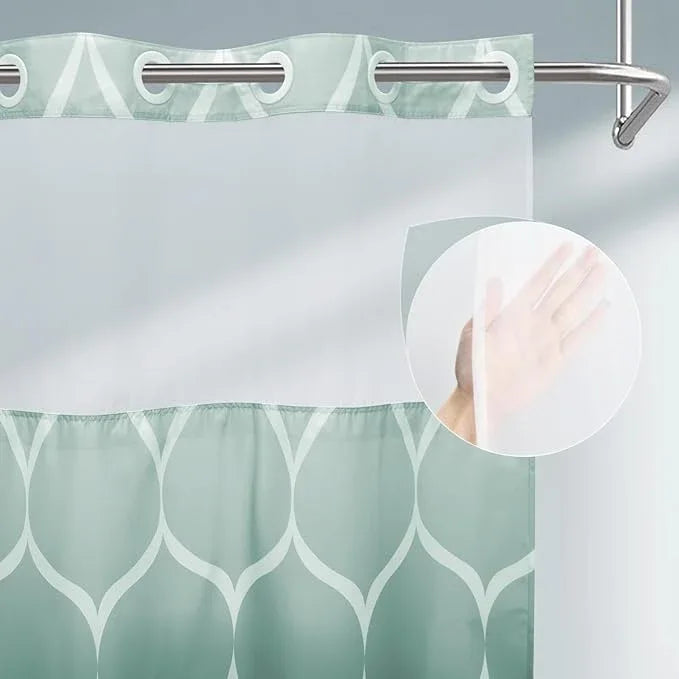 Yiatn No Hook Ombre Teal Shower Curtain with Snap in Fabric Liner Set - Hotel Style with See Through Mesh Top Window, Modern Geometric Waterdrop Design,Waterproof and Washable, 71x74 INCH - ModernBath