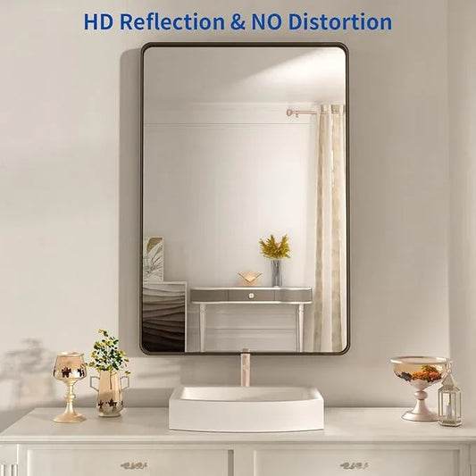 WEER 24x32 Inch Bronze Bathroom Mirror - Brushed Bronze Frame for Vanity, Rounded Rectangle with Tempered Glass, Anti-Rust (Horizontal/Vertical) - ModernBath