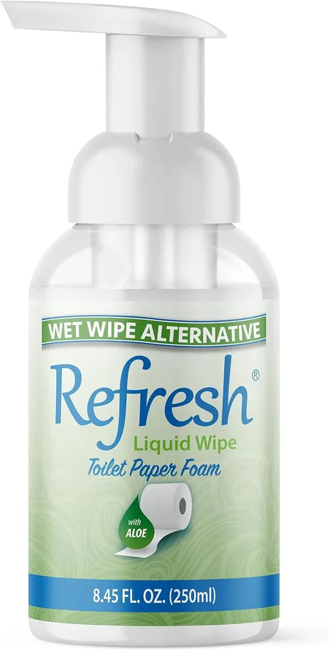 Refresh Liquid Wipe Toilet Paper Foam – Eco-Friendly Flushable Wet Wipe Alternative, Cleanses & Soothes with Witch Hazel & Aloe, Septic & Plumbing Safe, 250ml (8.45 oz) (1 Pack) - ModernBath