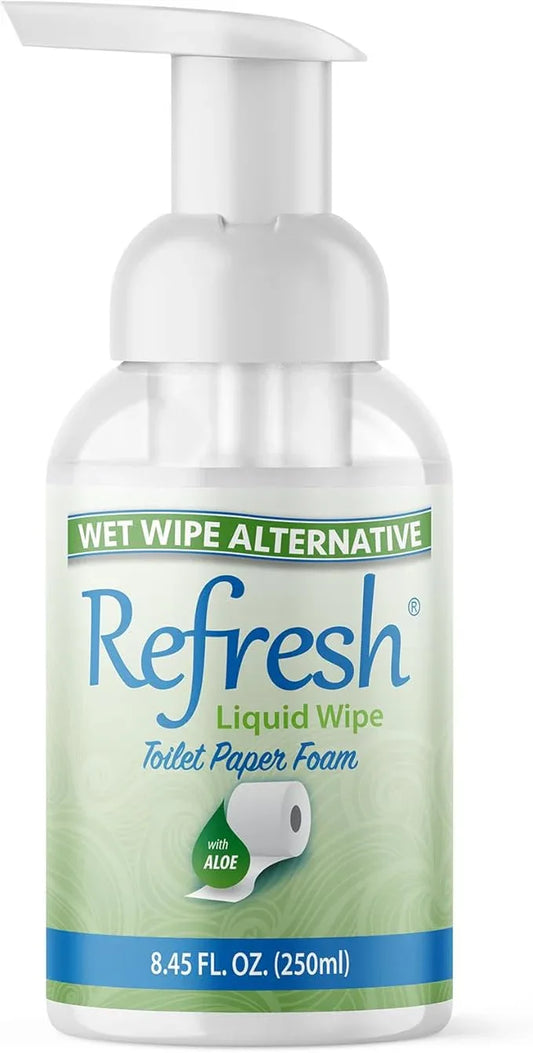 Refresh Liquid Wipe Toilet Paper Foam – Eco-Friendly Flushable Wet Wipe Alternative, Cleanses & Soothes with Witch Hazel & Aloe, Septic & Plumbing Safe, 250ml (8.45 oz) (1 Pack) - ModernBath