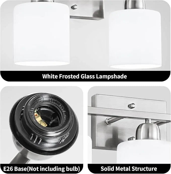 Brushed Nickel Bathroom Light, 2 Light Bathroom Vanity Light Brushed Nickel, Vanity Lamp with Milky White Frosted Glass Shades, E26 Socket - ModernBath