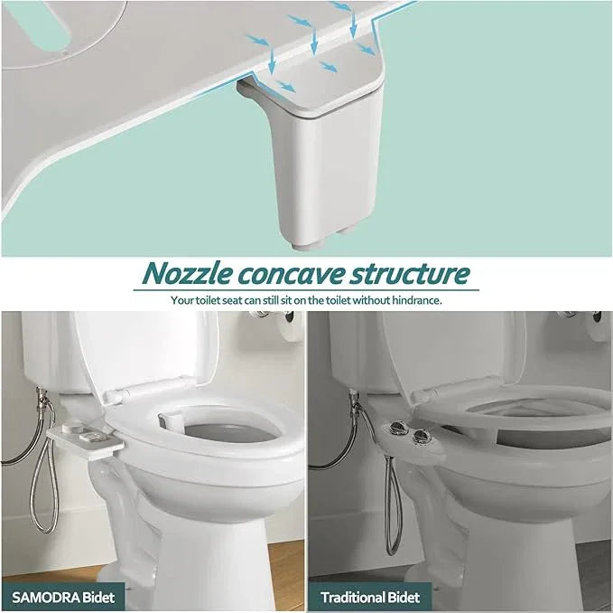 SAMODRA Bidet Attachment, Non-Electric Cold Water Bidet Toilet Seat Attachment with Pressure Controls, Retractable Self-Cleaning Dual Nozzles for Frontal & Rear Wash - Brushed Nickel - ModernBath