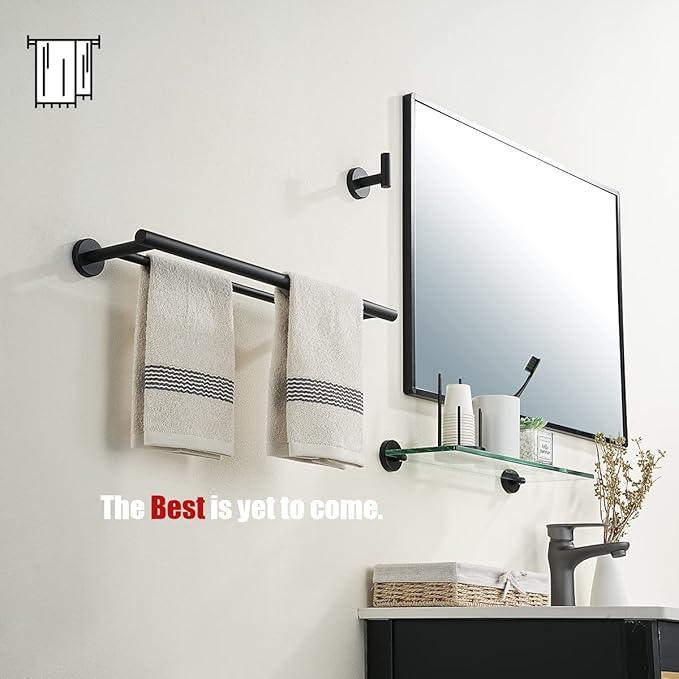 JQK Black Double Towel Bar, 19 Inch 304 Stainless Steel Thicken 0.8mm Towel Rack Bathroom, Towel Holder Matte Black Wall Mount, Useable Length 16 Inch, TB100L16-PB - ModernBath