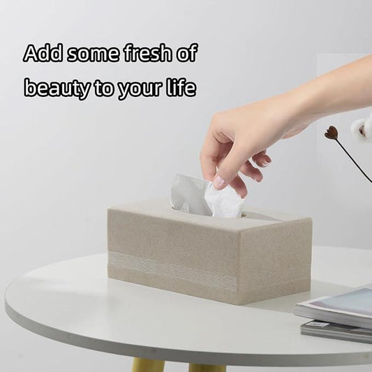 Haocoott Tissue Box Cover Rectangle, Resin Facial Tissues Holder Covers Rectangular Toilet Paper Holder Case Dispenser Home Decorative for Bathroom Kitchen Bedroom Living Room Office (Beige) - ModernBath