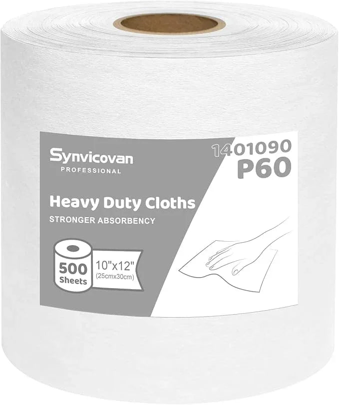 Synvicovan Jumbo Roll Industrial Cleaning Wipes, Super Absorbent Heavy Duty Cloths, White (1 Roll of 500 Sheets, 12"x 10" Each Sheet) - ModernBath