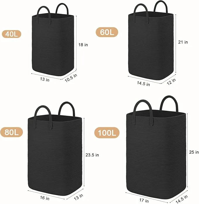 Laundry Basket,Woven Cotton Rope Laundry Hamper,60L Versatile Storage for Dirty Clothes,Baby Toys,and Blankets in Bathroom, Nursery,and Living Room - ModernBath