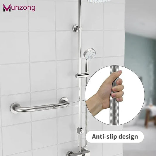 16 Inch Anti Slip Shower Grab Bar,Munzong 2 Pack Handicap Grab Bars,Brushed Nickel Knurled Bathroom Balance Bar,Safety Hand Rail Support Elderly Senior Bath Handle - ModernBath