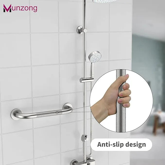 12 Inch Anti Slip Grab Bars for Wall,Munzong Stainless Steel Bathroom Grab Bars for Bathtubs and Showers,Brushed Nickel Knurled Handicap Balance Bar,Safety Hand Rail Support Elderly Senior Bath Handle - ModernBath