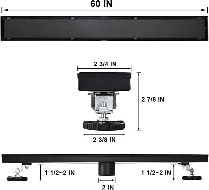 Linear Shower Floor Drain, Black 60 Inch 304 Stainless Steel Bathroom Drains Kit, Rectangular Shower Trench Drain with Reversable Tile-in Pattern Drain Cover & Hair Catcher - ModernBath