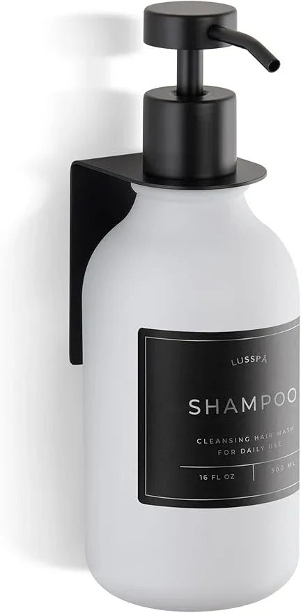 Shampoo & Conditioner Dispenser - Shower Soap Dispenser Wall Mounted - 16.9 Oz Plastic Bottle with Pump & Holder - Shampoo Dispenser - Shower Dispenser Chamber No Drill (1 X White/Black) - ModernBath