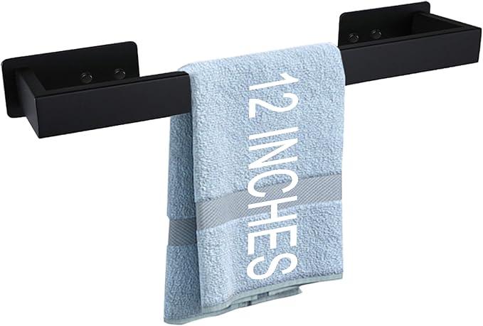 LANC Matte Black Hand Towel Rack 12-Inch Self-Adhesive Towel Bar for Bathroom Wall Mounted and No Drilling Towel Ring, Sticky on Bathroom Hand Towel Holder 304 Stainless Steel, A8310MB-L3 - ModernBath