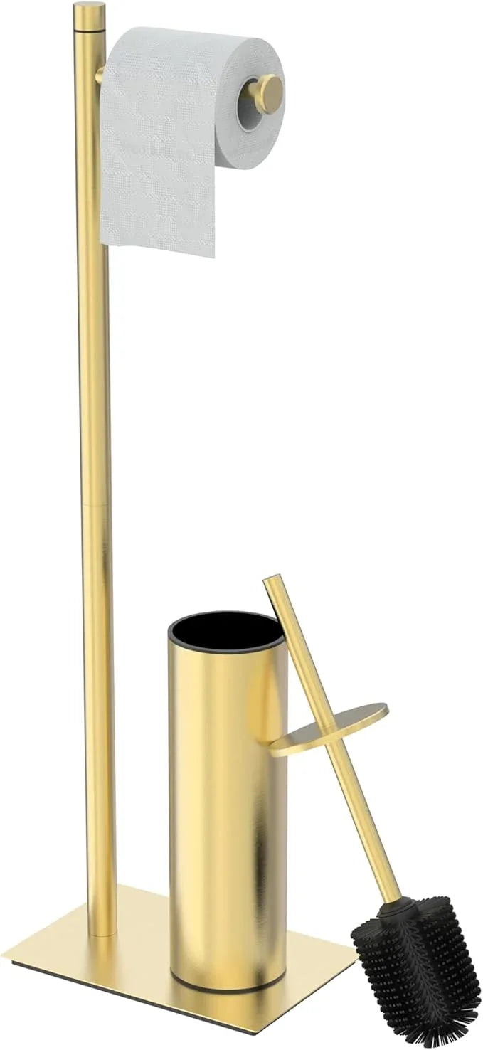 RUACQ Toilet Paper Holder Stand with Toilet Brush and Holder Set, 304 Stainless Steel Bathroom Toilet Tissue Paper Roll Holder Free Standing, Weighted Base, Heavy Duty (Brushed Gold) - ModernBath