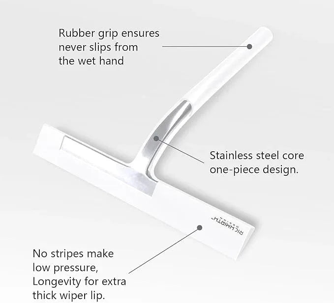 Shower Squeegee with Silicone Hook, 11" Inch Width All Purpose Squeegee Wiper for Shower Glass Doors Bathroom Mirror Tiles Car Window Cleaner Tool - White - ModernBath