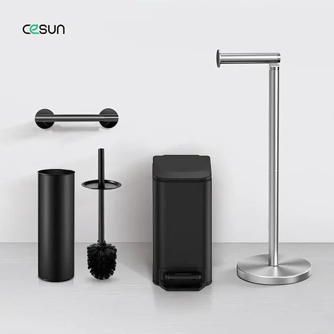 Cesun Toilet Paper Holder Stand Free Standing, Sliver Toilet Paper Storage with Heavy Weighted Base, Bathroom Stainless Steel Toilet Paper Roll Holder, Non-Slip, Sliver - ModernBath