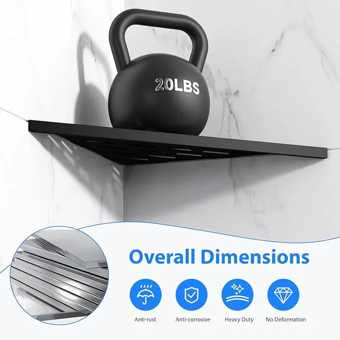 POPFLY 10 Inch Corner Shower Shelf 2 Pack, 304 Stainless Steel Matte Black, No Drilling Recessed Bathroom Shelves for Tiled Wall, Heavy Duty Floating Shower Organizer with Slot Design, PF7501B - ModernBath