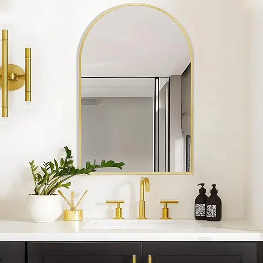 Minuover 24" x 32" Gold Arched Mirror, Arch Wall Mirror, Metal Frame Black Bathroom Mirror, Arched Top Bathroom Vanity Mirror for Living Room, Bedroom, Entryway, Tempered Glass, Shatter Proof - ModernBath