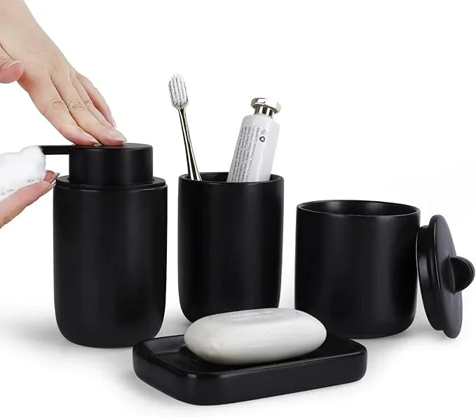 BosilunLife Ceramic Bathroom Accessories Sets Complete Bathroom soap Dispenser and Toothbrush Holder Set (Black-Foam) - ModernBath