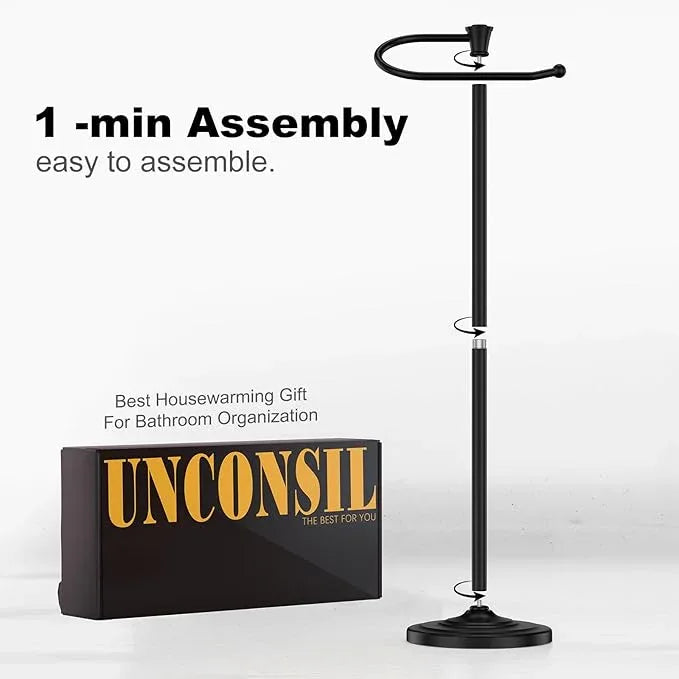 Toilet Paper Holder Free Standing, 25” H Stainless Steel Black Toilet Paper Stand, Weighted Base Floor Tissue Roll Holder for Bathroom,Toilet Roll Stand - ModernBath