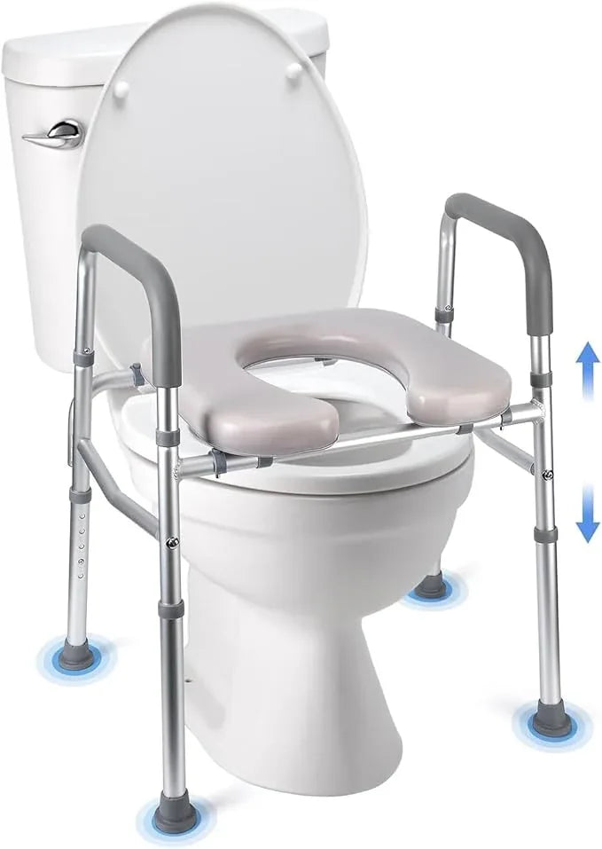 Raised Toilet Seat, 350LB Stand Alone Homecare Commode Bathroom Assist Frame for Elderly, Handicapped, Disabled, Adjustable Height, Padded Seat - ModernBath