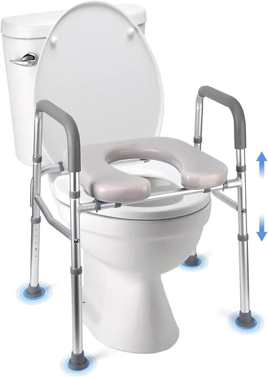 Raised Toilet Seat, 350LB Stand Alone Homecare Commode Bathroom Assist Frame for Elderly, Handicapped, Disabled, Adjustable Height, Padded Seat - ModernBath