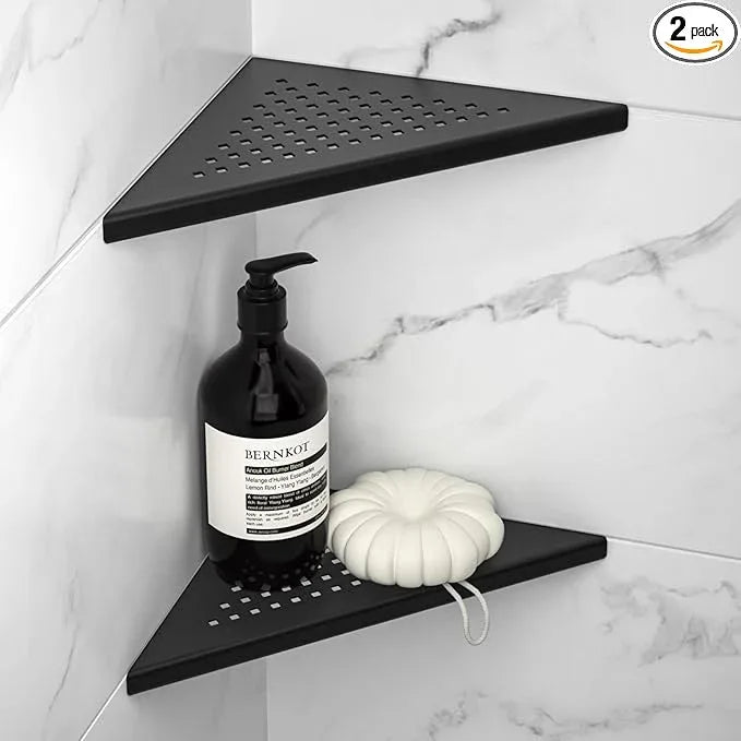 8'' Corner Shower Shelf 2 Pack, 304 Stainless Steel Grout in Bathroom Shelves, Recessed Shelf Rack for Tiled Wall, No Drilling Needed (8'', Black) - ModernBath