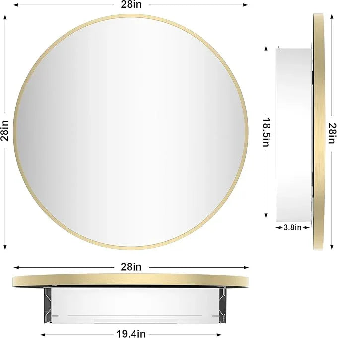 HOMECOOKIN Bathroom Gold Mirror Medicine Cabinet, 28 Inch Wall Mounted Aluminum Alloy Metal Framed with Storage - ModernBath