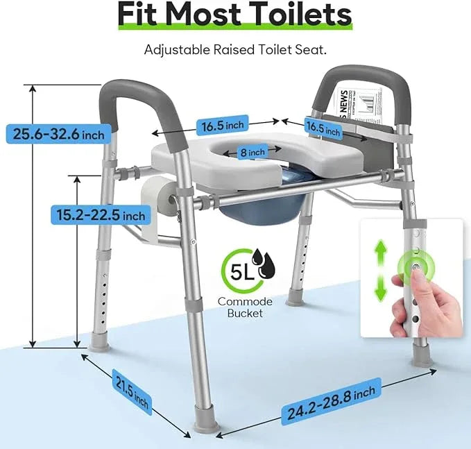 Delog Raised Toilet Seat with Handles, Heavy Duty 400lb Medical Safety Frame, Bathroom Assist Toilet Seat Raiser for Seniors - ModernBath