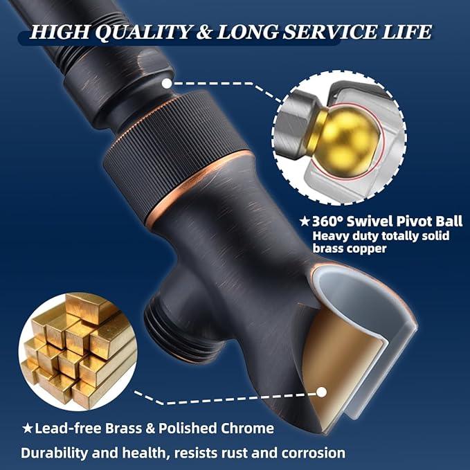 Shower Head Holder All Metal Adjustable Handheld Shower Arm Mount, 1/2" Shower Hose Holder Fits Most Hand Showerheads, Brass Hand Held Shower Head Holder , Easy to Install (Oil Rubbed Bronze) - ModernBath