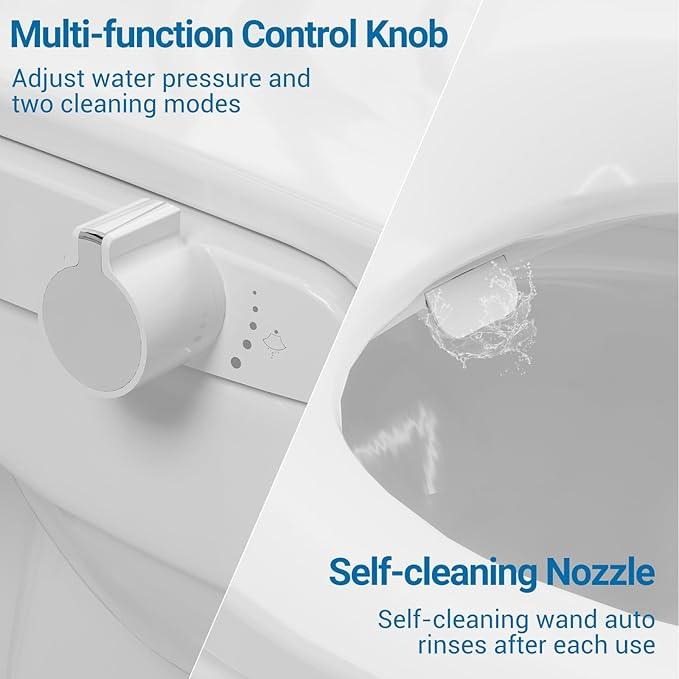Non Electric Bidet Seat Elongated with Single Nozzle, Cold Water Toilet Bidet Attachment for Gentle Wash and Personal Hygiene, Easy Tool Free Installation PP Bathroom Toilet Seat - ModernBath