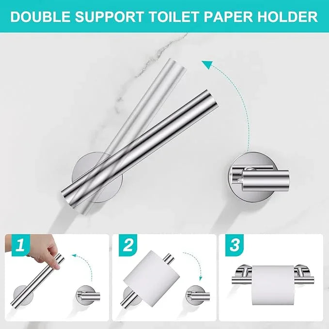 5 Pieces Polished Chrome Round Towel Bar Set Bathroom Hardware Accessories Set Upgraded Toilet Paper Holder Towel Racks Set for Bathroom Stainless Steel Wall Mounted 23.6 in - ModernBath