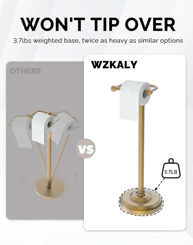 Toilet Paper Holder Stand, Brushed Brass Toilet Paper Holder Free Standing, Post Pivoting Design & Stable Weighted Base SUS304 Stainless Steel for Bathroom(Mega Roll) - ModernBath