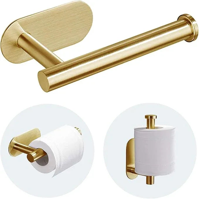 Toilet Paper Holder - Self Adhesive Toilet Paper Holder Wall Mount for Bathroom, SUS 304 Stainless Steel Command Strip Toilet Paper Roll Holder Stick On Wall, No Drilling - Brushed Gold - ModernBath
