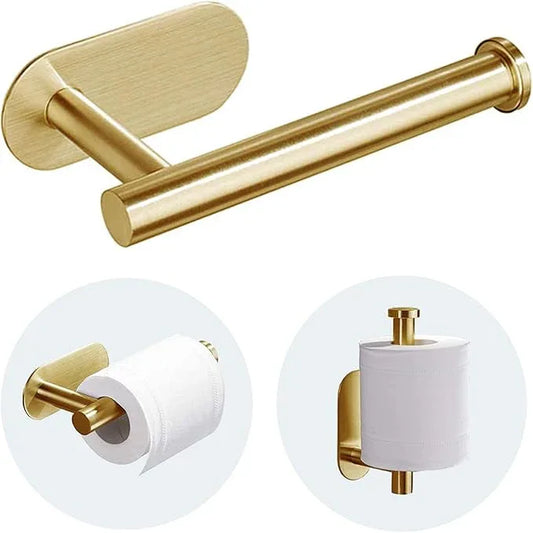 Toilet Paper Holder - Self Adhesive Toilet Paper Holder Wall Mount for Bathroom, SUS 304 Stainless Steel Command Strip Toilet Paper Roll Holder Stick On Wall, No Drilling - Brushed Gold - ModernBath