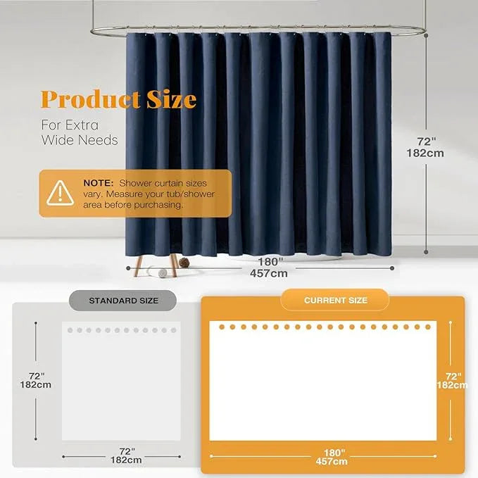 BTTN Extra Long Fabric Shower Curtain - 180x72 Inch Linen Textured Heavy Duty Tall Cloth Shower Curtain Set with 32 Plastic Hooks, Large Hotel Luxury Polyester Shower Curtains for Bathroom, Navy Blue - ModernBath