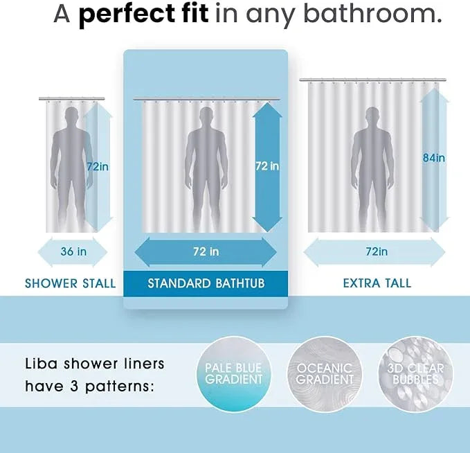 LiBa PEVA Shower Curtain Liner with 12 Plastic Shower Rings - 8G Waterproof Shower Liner, Pale Blue Gradient Weighted Bathroom Curtain, 72x72 Inch Shower Curtain Liner Set with Magnets - ModernBath