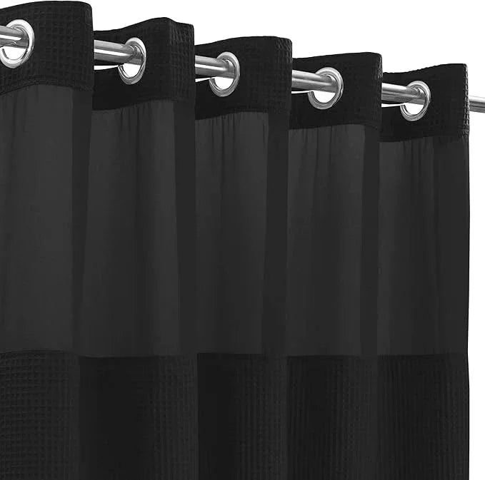 River Dream Black Fabric Shower Curtain Set, Cotton Blend, Waffle Weave, with Snap in Replacement Liner，71 x 86 inches - ModernBath