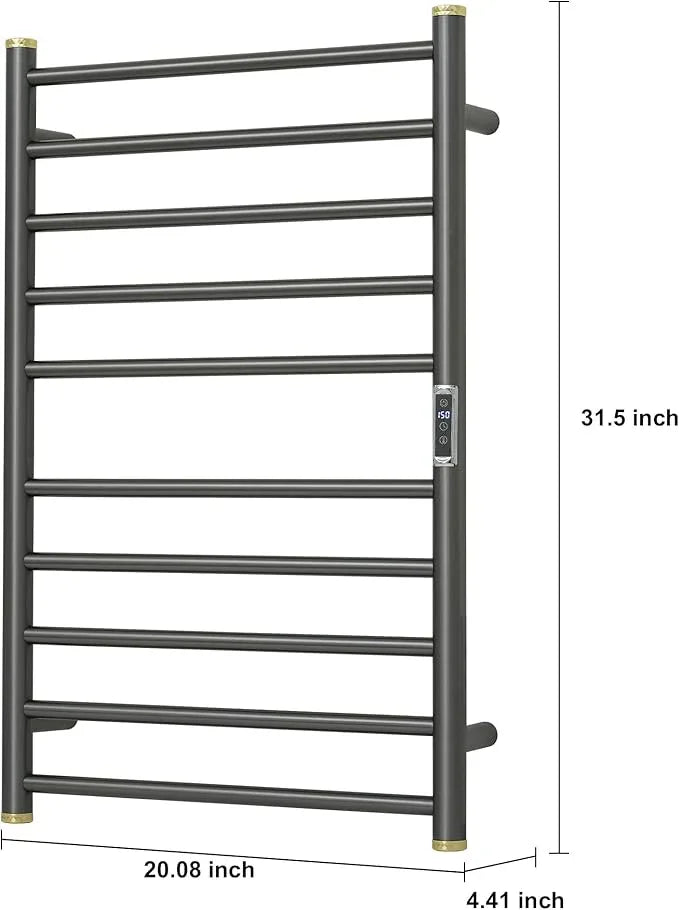 Electric Towel Warmer Rack,Heating Towel Warmer,Timer & Temperature Control,Wall-Mounted Plug-in for Bathroom,Brushed Gungrey,Stainless Steel,10-Bar(31.5x20.08x4.41in) - ModernBath