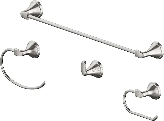 Jacuzzi SA51 Vazia 4 Piece Bathroom Package with 27" Towel Bar, Robe Hook, Towel Ring, and Toilet Paper Holder - Brushed Nickel - ModernBath