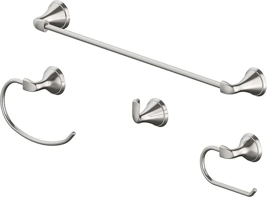 Jacuzzi SA51 Vazia 4 Piece Bathroom Package with 27" Towel Bar, Robe Hook, Towel Ring, and Toilet Paper Holder - Brushed Nickel - ModernBath