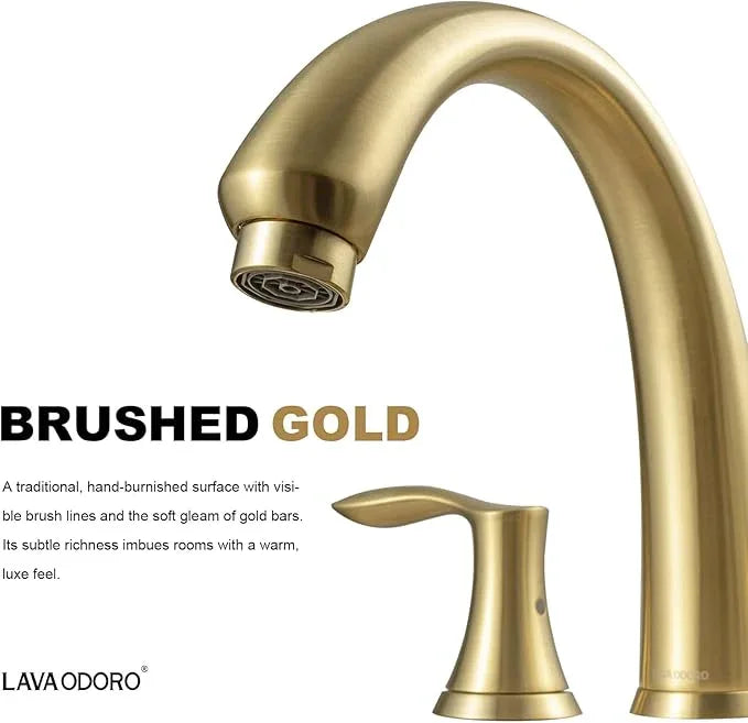 Lava Odoro Brushed Gold Roman Tub Faucet, 2 Handle Bathtub Faucet with Valve, High Flow 8 inch Widespread Deck Mount Tub Faucet, Solid Brass 3 Hole Bath Tub Filler TF405-SG - ModernBath