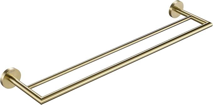 Double Towel Bar, Towel Racks for Bathroom, Double Rails Towel Holder 26 Inch, Brass Towel Shelf Wall Mounted, Double Towel Bar Brushed Gold, 077080-BG Leo Series - ModernBath