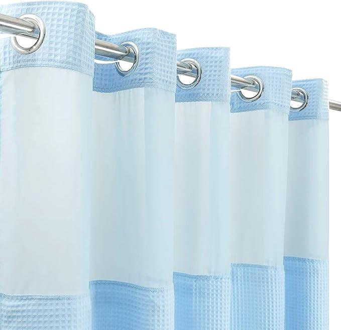 River Dream Sky Blue Fabric Shower Curtain Set, Cotton Blend, Waffle Weave, with Snap in Replacement Liner，71 x 86 inches - ModernBath
