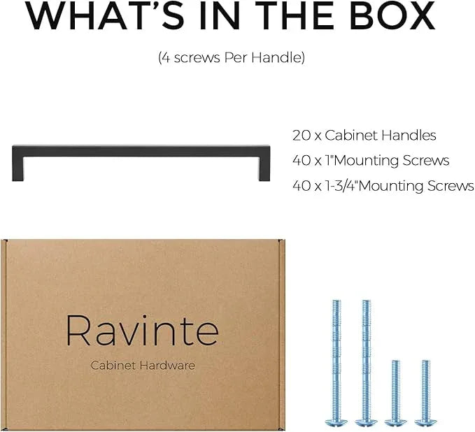 Ravinte 20-Pack Square Drawer Handles, 7-1/2 Inch, Matte Black, Pack of 20 - ModernBath