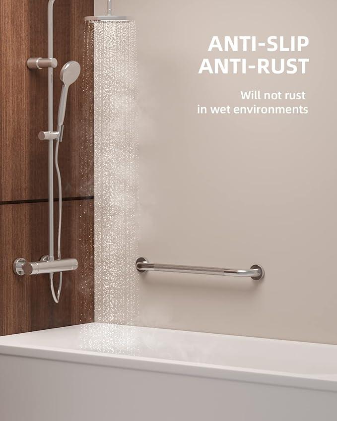 24 Inch Anti Slip Shower Grab Bar, Munzong Stainless Steel Bathroom Grab Bar, Satin Brushed Nickel Knurled Bathroom Balance Bar,Safety Hand Rail Support Handicap Elderly Senior Assist Bath Handle - ModernBath